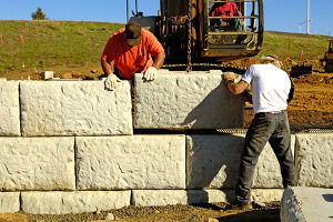 contractors installing commercial retaining walls