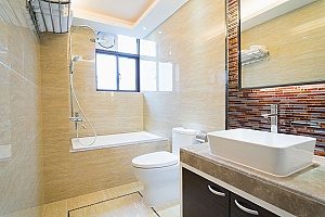 a brand new Fairfax bathroom remodel that was done while the homeowners were receiving a kitchen remodel as well as home additions