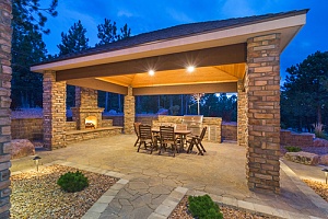 an outdoor living space that was created following an inground pool demolition