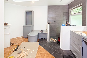 a bathroom remodel by the dirt connections construction team