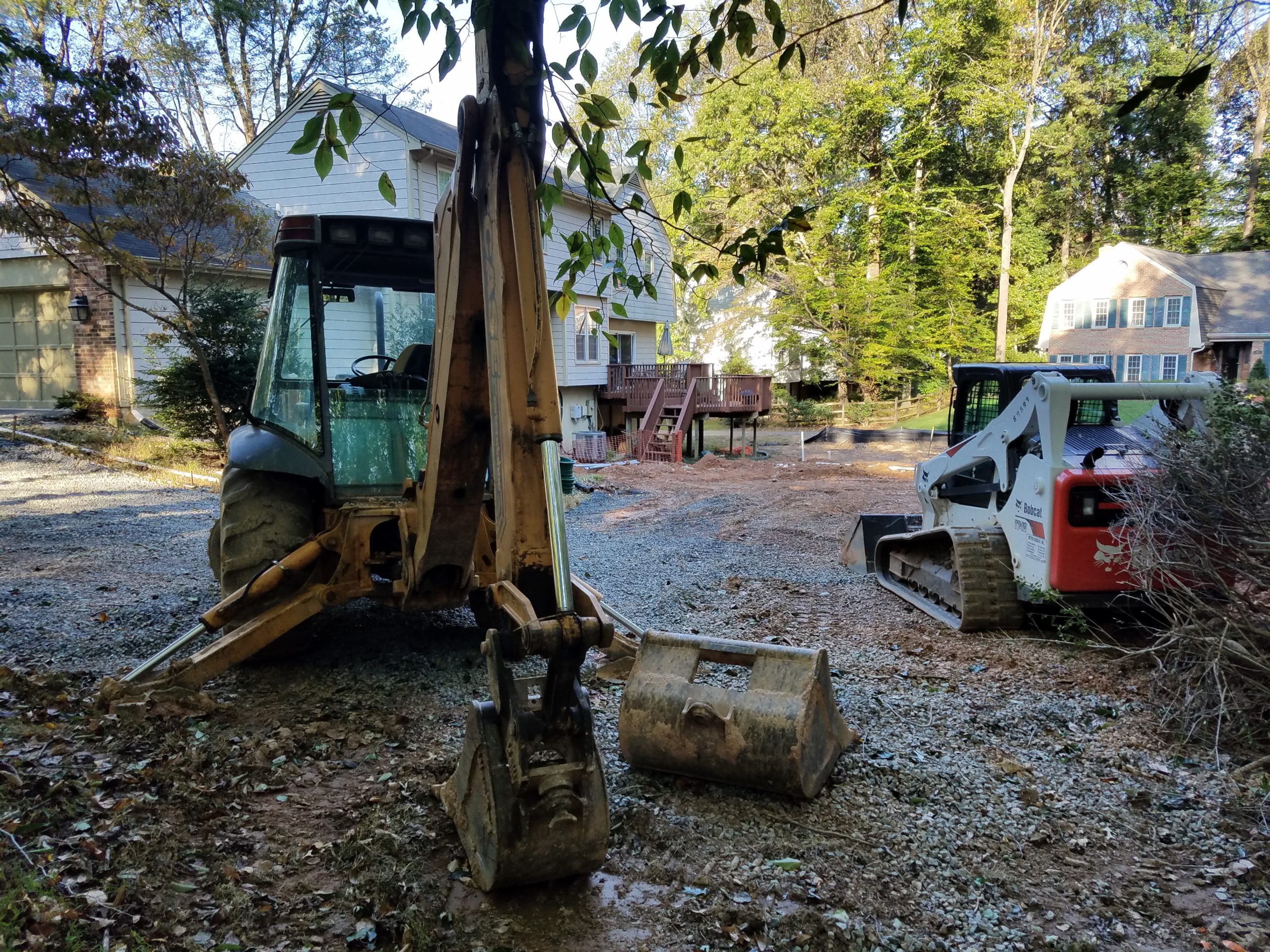 an excavator used to do work in a residential home