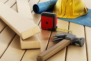 A home addition construction project tools and a project blueprint
