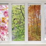 Bathroom window with view of four seasons. When is the best time of year for a bathroom remodel
