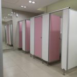Toilet partition wall Finish with pink and grey color