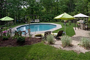 Small Round Swimming Pool in Backyard