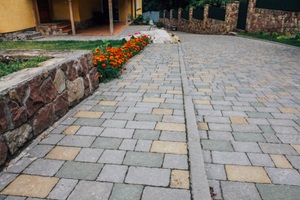 backyard stone brick pavers hardscape layout design