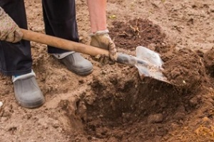 man digging garden soil