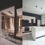 before and after of modern kitchen apartment room in renovated house