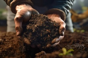 man holding soil while working in the garden