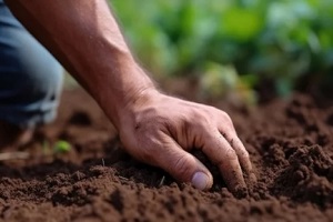 Northern Virginia gardner hand mixing soil