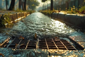 functional water drain system along street, efficiently managing rainwater
