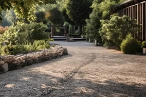 walk pathway path road with #57 stone aggregate and oaks around