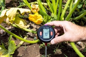 soil pH value, environmental illumination and humidity quality measurement in a vegetable garden